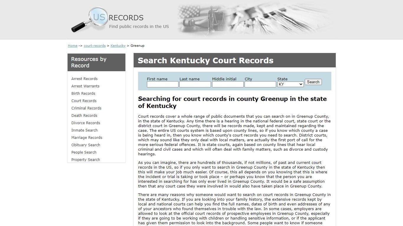 Search Court Records Greenup Kentucky | US Records